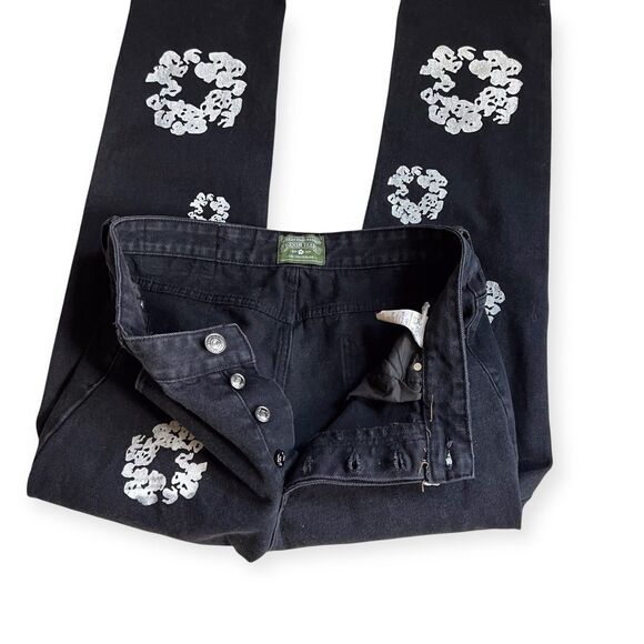 Denim Tears The White Wreath Black Jeans 34"x31" Button Fly Cotton Poly Blend - Picture 3 of 7